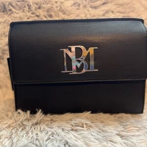 Black Vegan Leather Crossbody Bag with Silver Logo